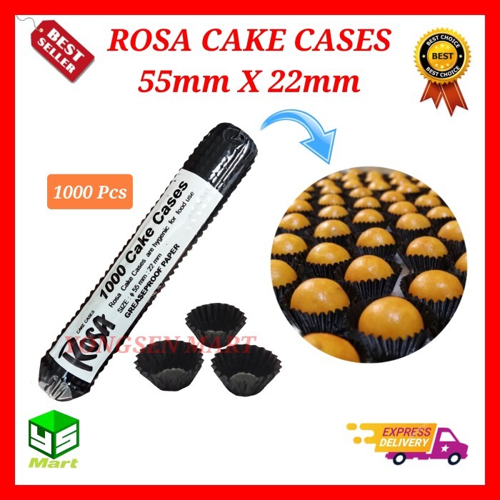 Rosa cake cases hitam 55mm x 22mm kertas alas nastar , cup cake mini