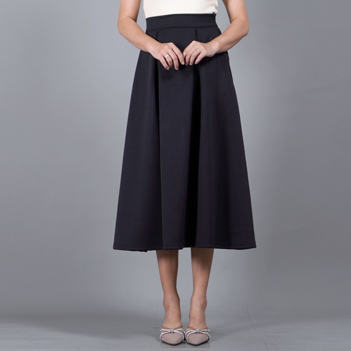 Okechuku REBECA Rok Hitam Panjang Polos Rok Wanita Korea A Line HITAM
