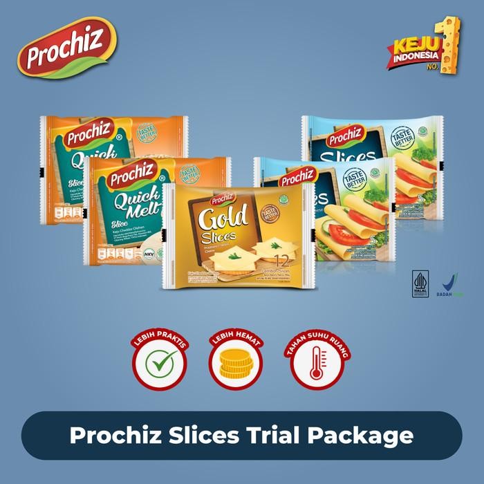 

Keju PROCHIZ Slice Trial Package (Cheddar, Gold, Quick Melt) Kualitas Terbaik