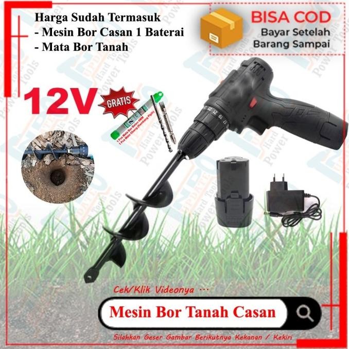 Mesin Bor Penggali Lubang Tanah Biopori 1Baterai 12V 12S Cordless Penggembur Tanah, Bajak Tanah Auge
