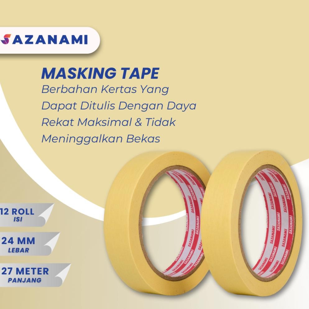 

SPECIAL Lakban Kertas Masking Tape 1" 24mm x 27m Sazanami Tape isolasi kertas Ew64