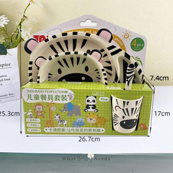 Piring Makan Anak Alat Makan Anak -Bamboo Fiber Feeding Set Tableware h56j