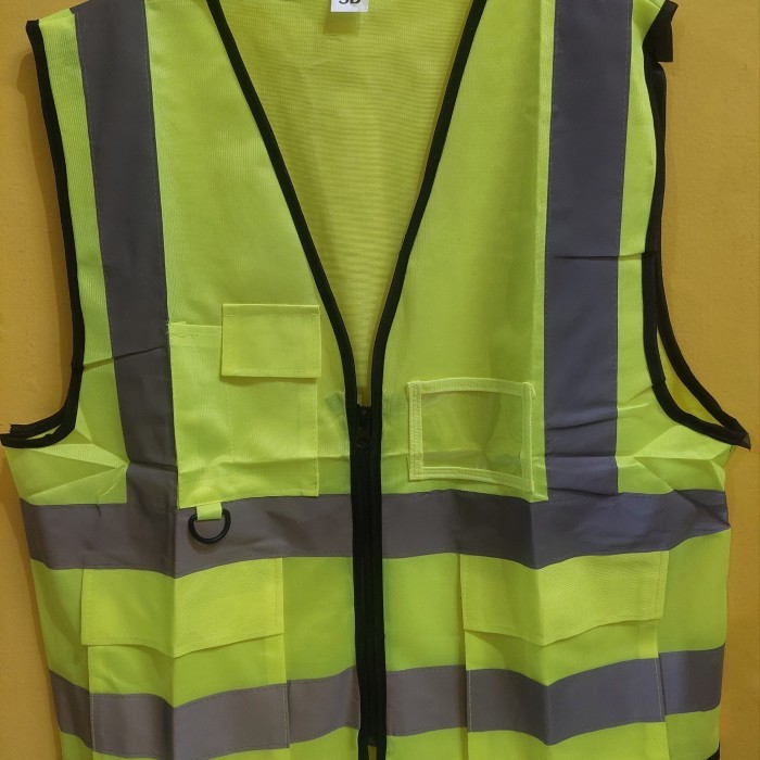 Rompi Safety Proyek / Rompi Proyek K3 Resleting + Kantong / Hijau Oren