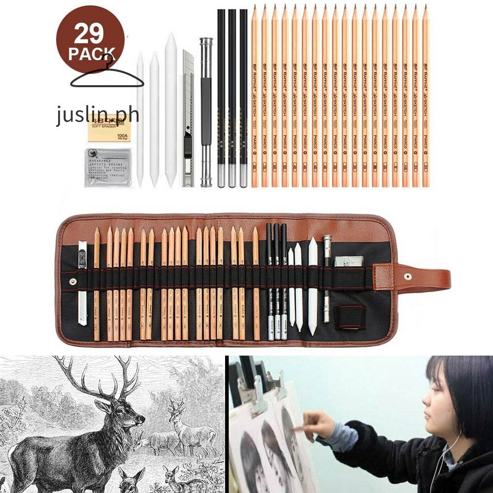 

29 Buah/Set Set Pensil Sketsa Gambar Kit Sketsa Lengkap dengan Pensil Grafit Pena Kuas Kertas Mark C |434264A3|
