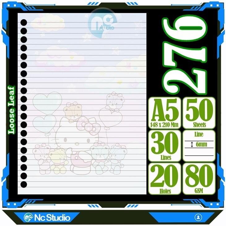 

Kertas Binder A5 Loose Leaf Polos putih My melody Cinamoroll Hello Kitty Karakter Cute Anime Lucu Love Pink Cewe Isi 50 Lembar Vol 5