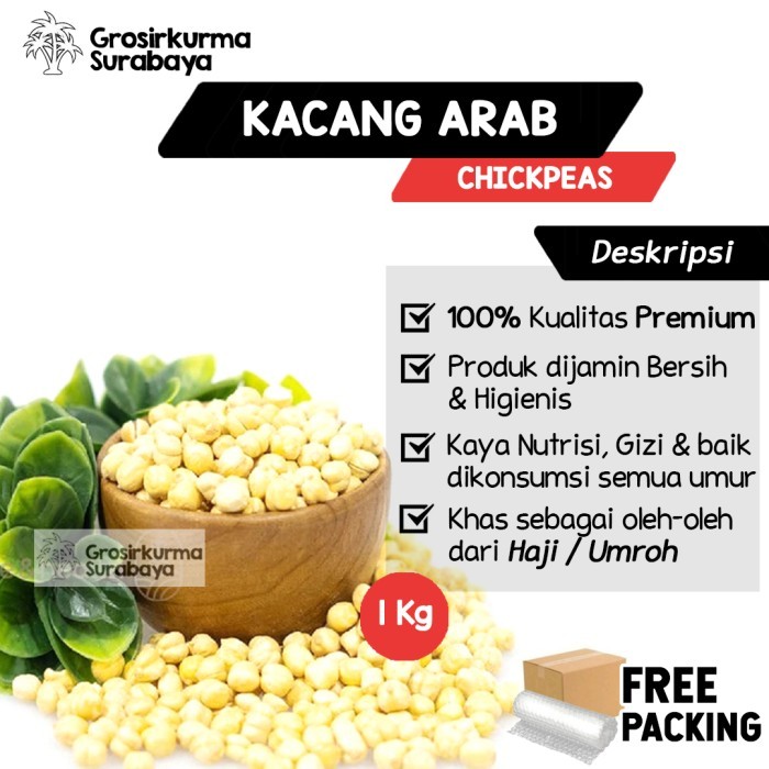 

TERMURAH KACANG ARAB CHICKPEAS Premium 1kg Matang Panggang Moodbooster MPASI