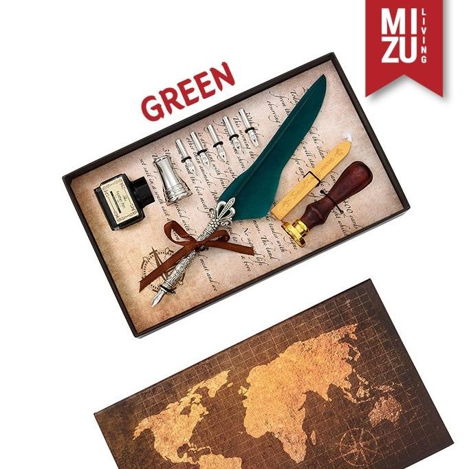 

fgk-24 MIZU HANEPEN WAX SEAL Calligraphy Set Feather Quill Dip Pen Bulu 6 Nibs Ink Tinta Lilin Stempel Hemat