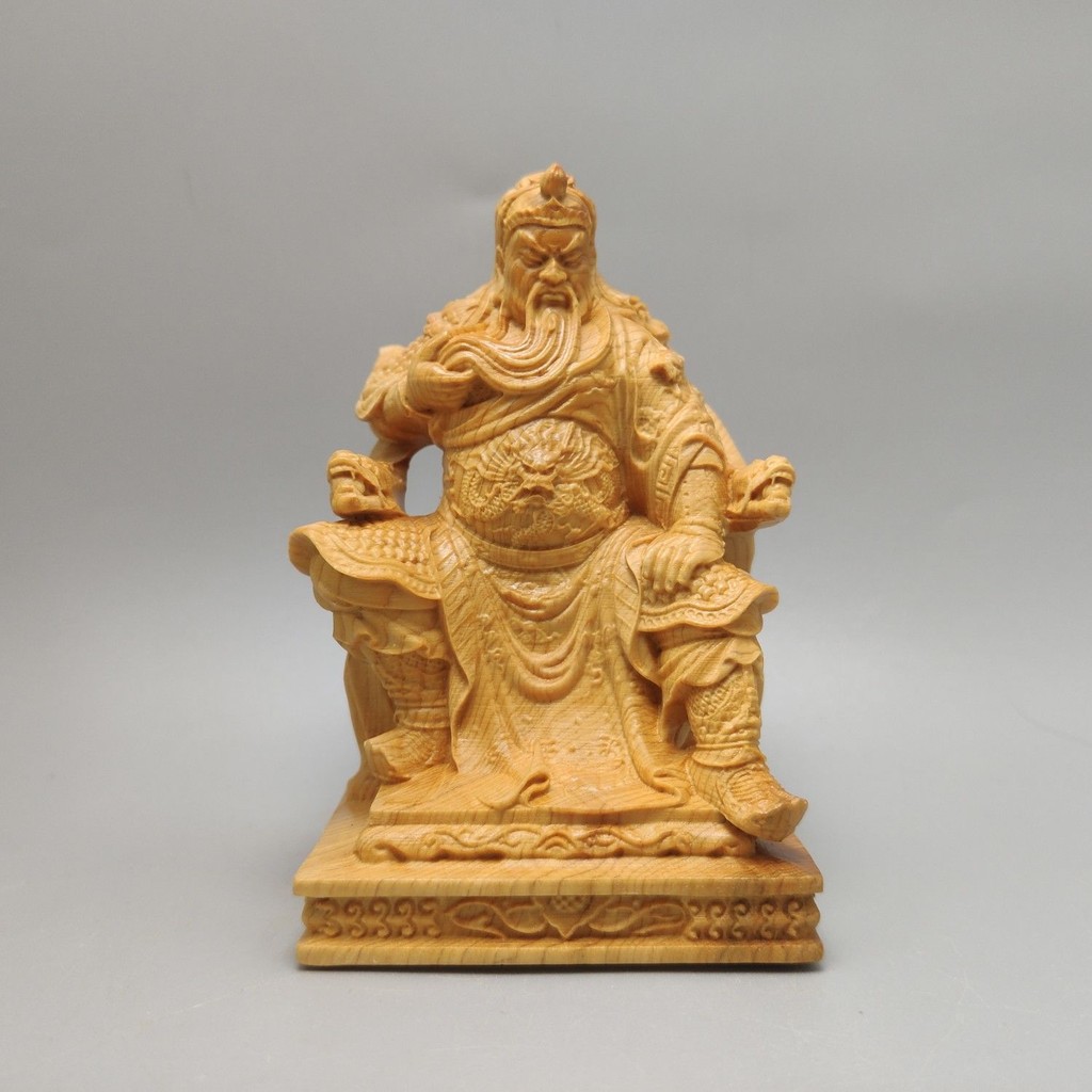 Arborvitae Wood Carving Handmade Guan Gong Potrait Fu Xu Guan Gong Ornament