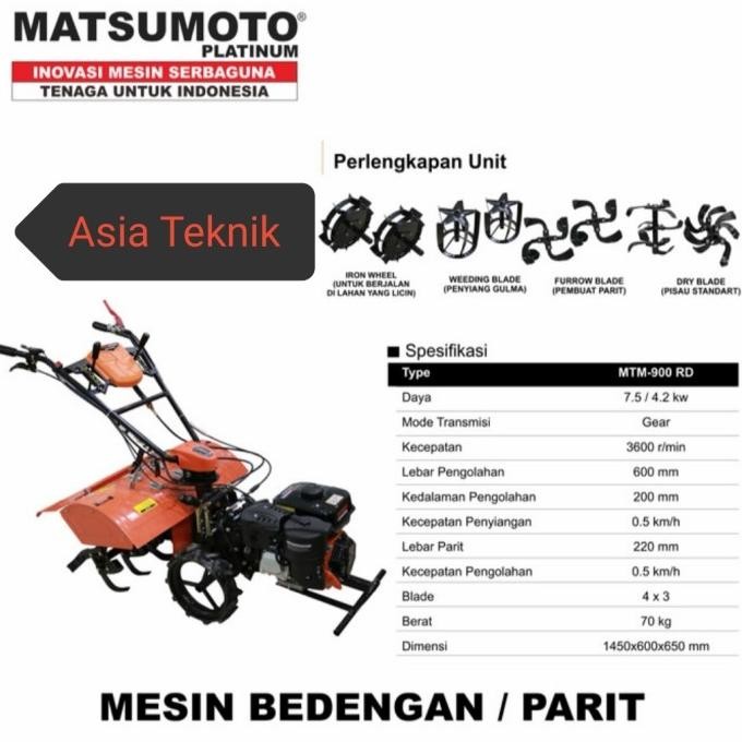 Mesin Bajak Sawah Tiller Matsumoto Mtm900Rd.. Mesin Bedengan