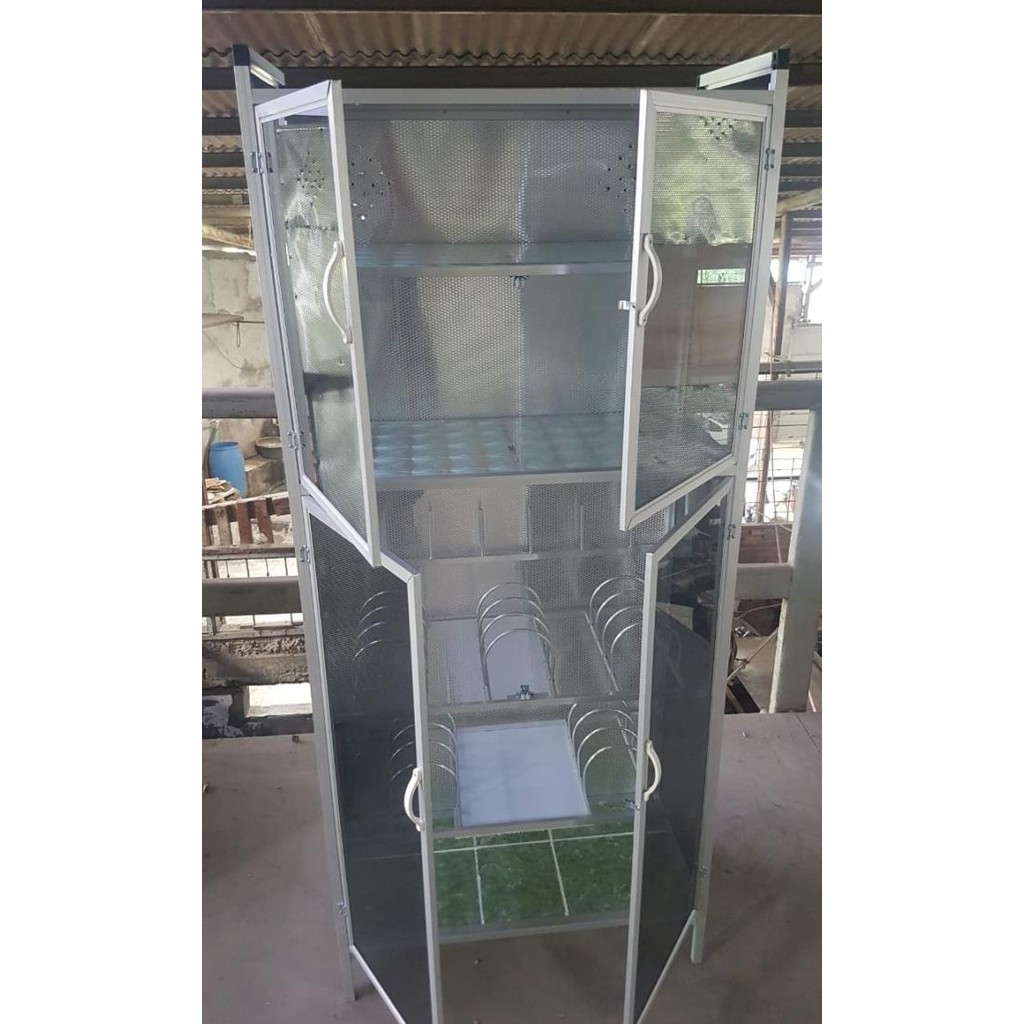 rak piring lemari piring aluminium kaca 2 pintu JRS