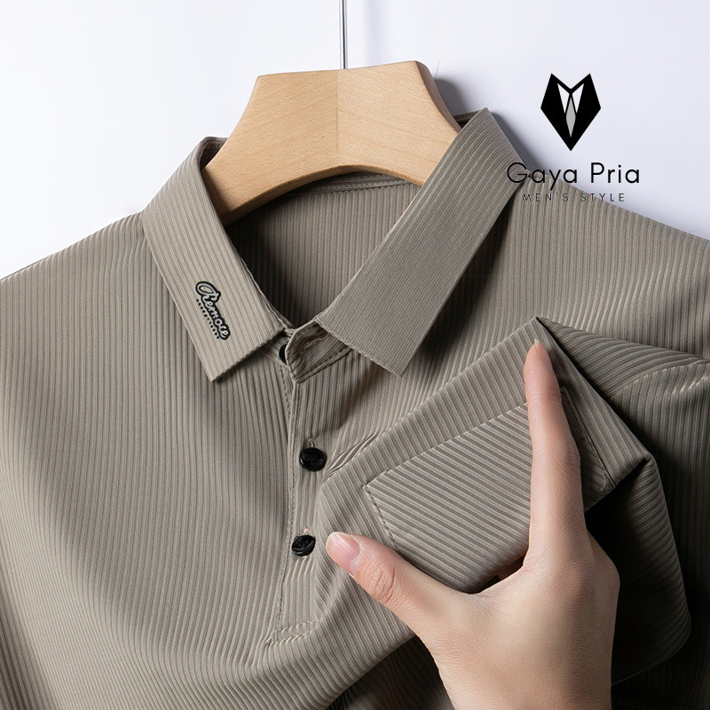 Short SleeveTShirt Ice Silk Lapel Pocket Top Middle-Aged and Elderly Men's ClothingPOLOShirt