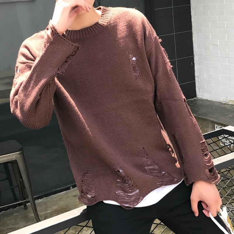 

Sweater Tipis Musim Gugur Pria Rajut Jeans Robek Retro