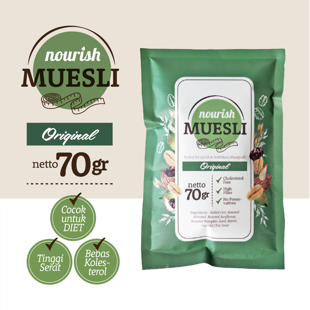 

Nourish Muesli Original (Bebas Kolesterol, Tinggi Serat) 70gr