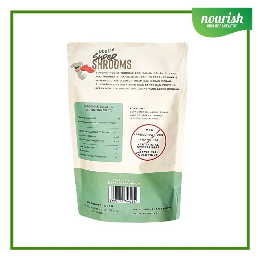 

Yang Lagi Viral Ppuff Supershrooms Snack Jamur dan Beras Merah (Sour Cream&Onion) 50g