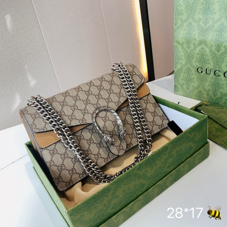 Tas Wanita Tas Bacchus Gaya Baru Tas Rantai Cetak Tas Kurir Bahu Kulit Sapi Asli dengan Kotak GG7777