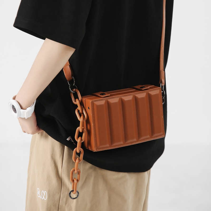 Tas Kotak Uniseks Fashion Tas Rantai Sederhana Pria Wanita Tas Selempang Tas Bahu Kecil |CCBAD81E|