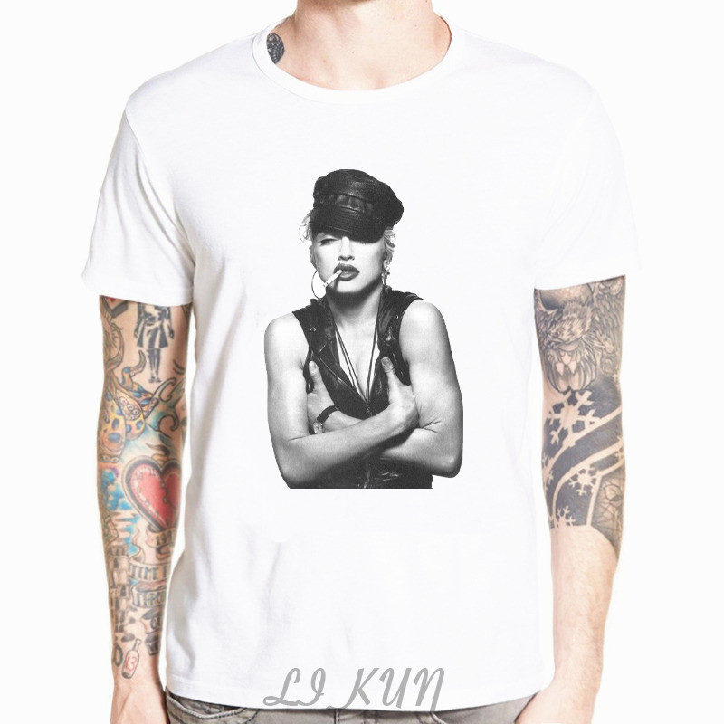 Madonna Merokok Idola Keren Kaos Retro Vintage Pria Kaos Putihs