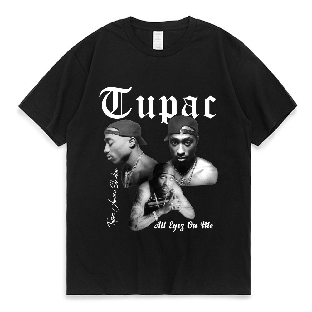 Rapper Tupac 2Pac Kaus Grafis Lengan Pendek Kaus Streetwear Hip Hop Ukuran Besar Katun Pria