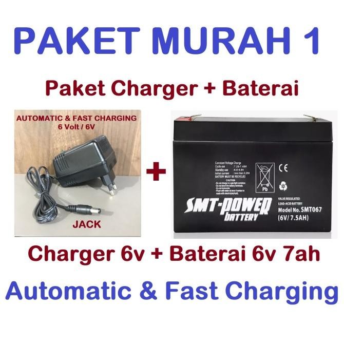 Paket Charger + Aki Baterai Mobil motor mainan Anak SMT 6v 7ah 7.5ah