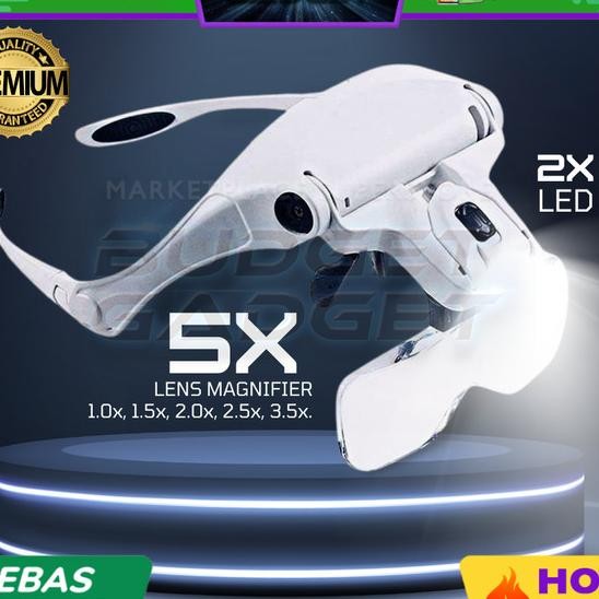 

Helm Kacamata Pembesar Reparasi Jam 5X Magnifier 2 Led