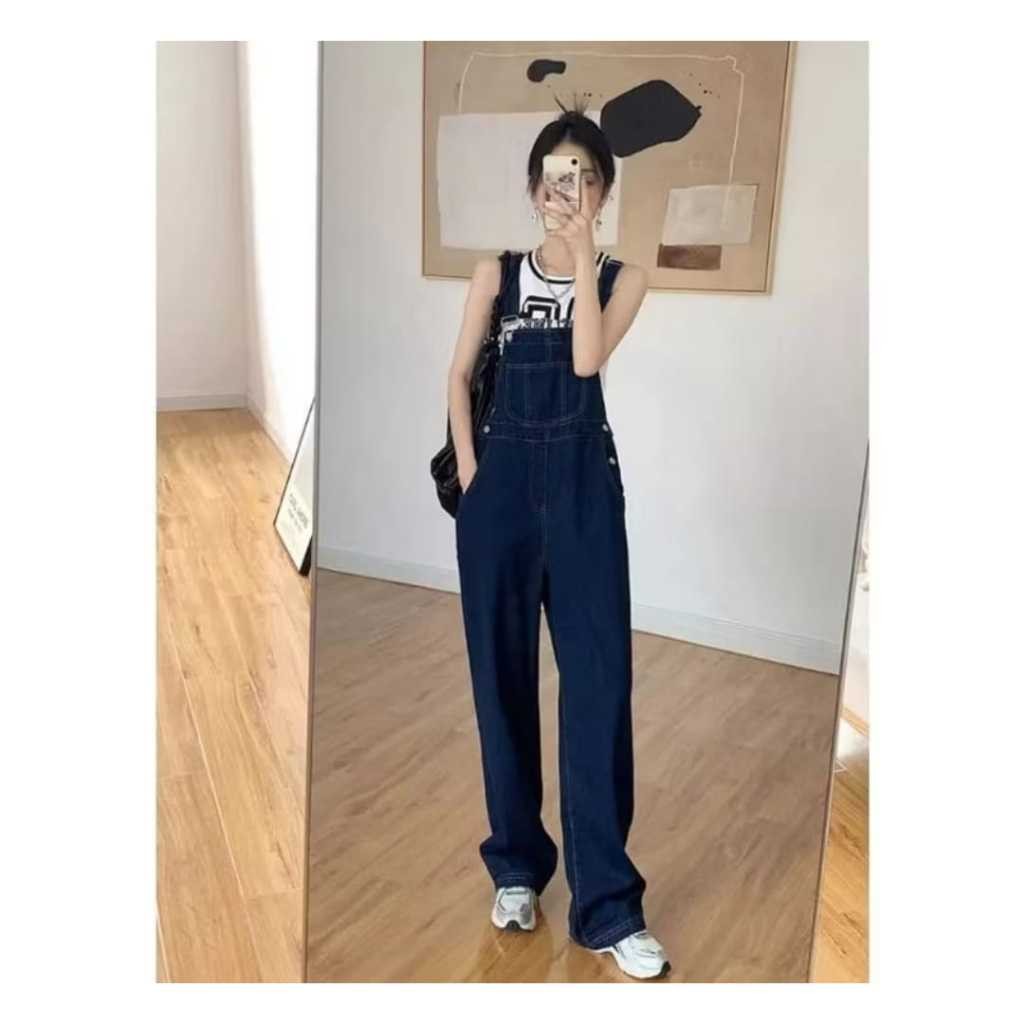 Jumpsuit Wanita Jeans Korean Style 1Set Jmsuit Outfit Cewe 1Setel Overal Celana Terusan 2In1 Jumper 