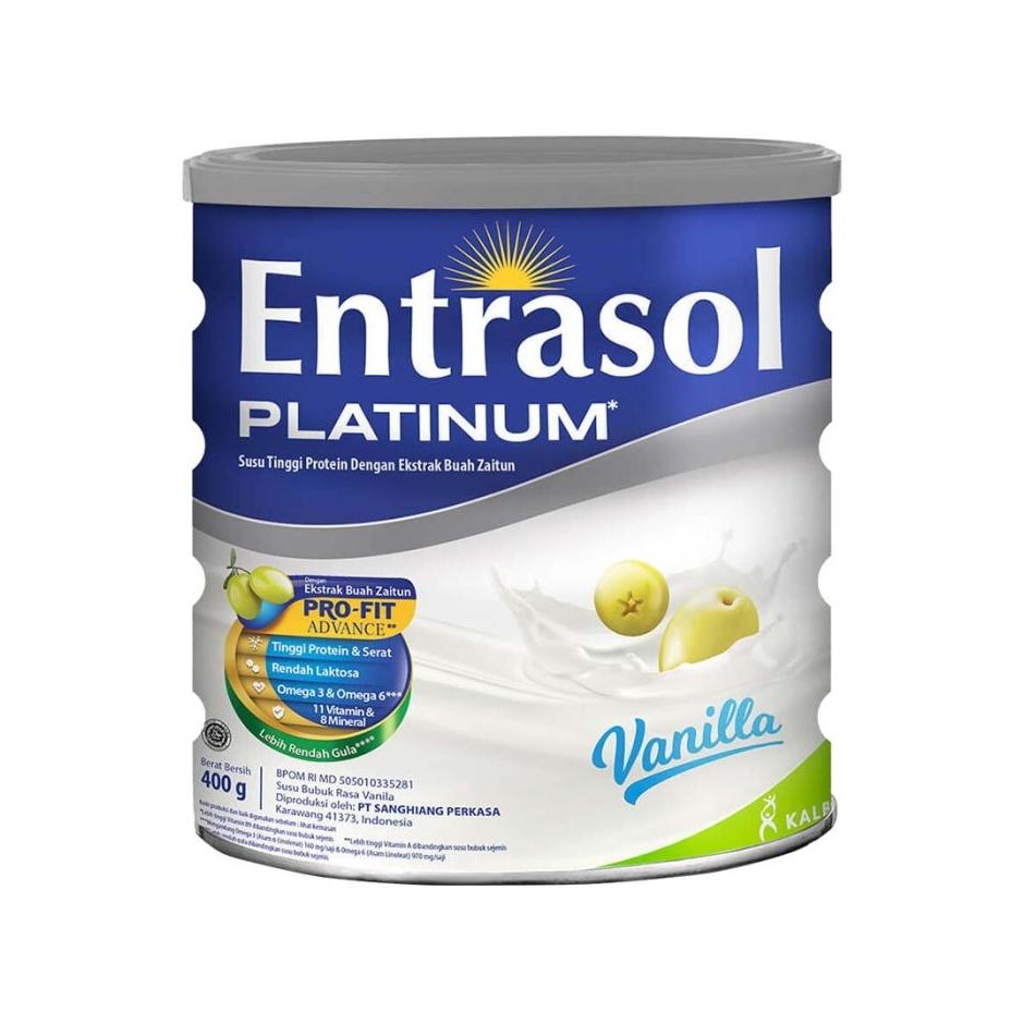 

SUSU ENTRASOL PLATINUM VANILLA EKSTRAK ZAITUN PRO-VIT ADVANCE 400 G