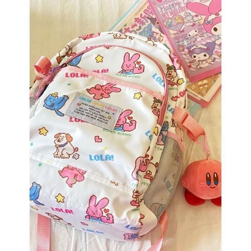 Ransel Kapasitas Besar, Ransel Asli Cewek Kelinci Merah Muda Lucu, Kapasitas Besar, Ransel Populerin
