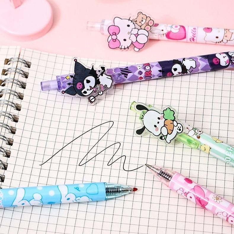 

se-7 [MILOLI] 6Pcs PENA SANRIO ACRYLIC MEKANIK Pen Gel Rectrable Pen Black 0.5mm Minimalist - D0070 Terlaris