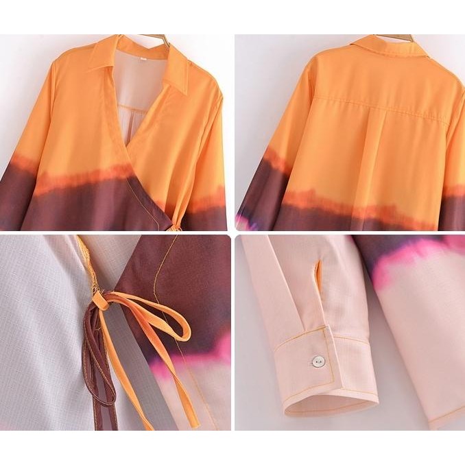 AB768773 Baju Atasan Blouse Kimono Panjang Wanita Korea Orange Tie Dye