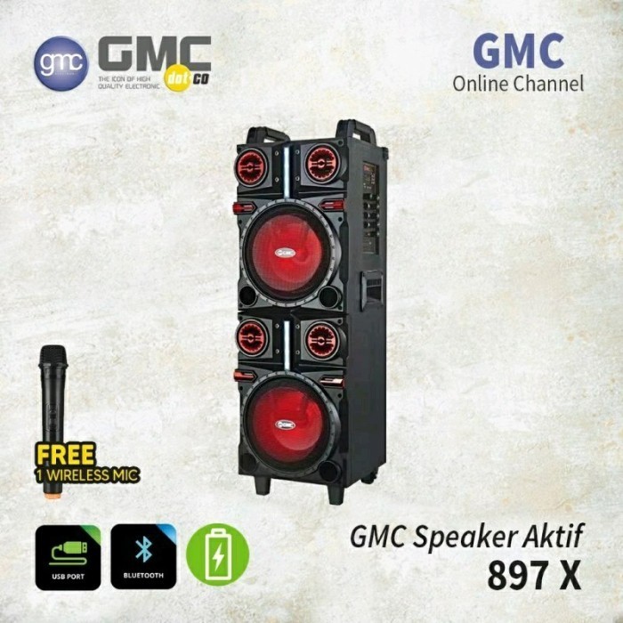 Speaker Ampli Portable GMC 8 Inch x 2 897 X 897X FREE 2 MIC WIRELESS