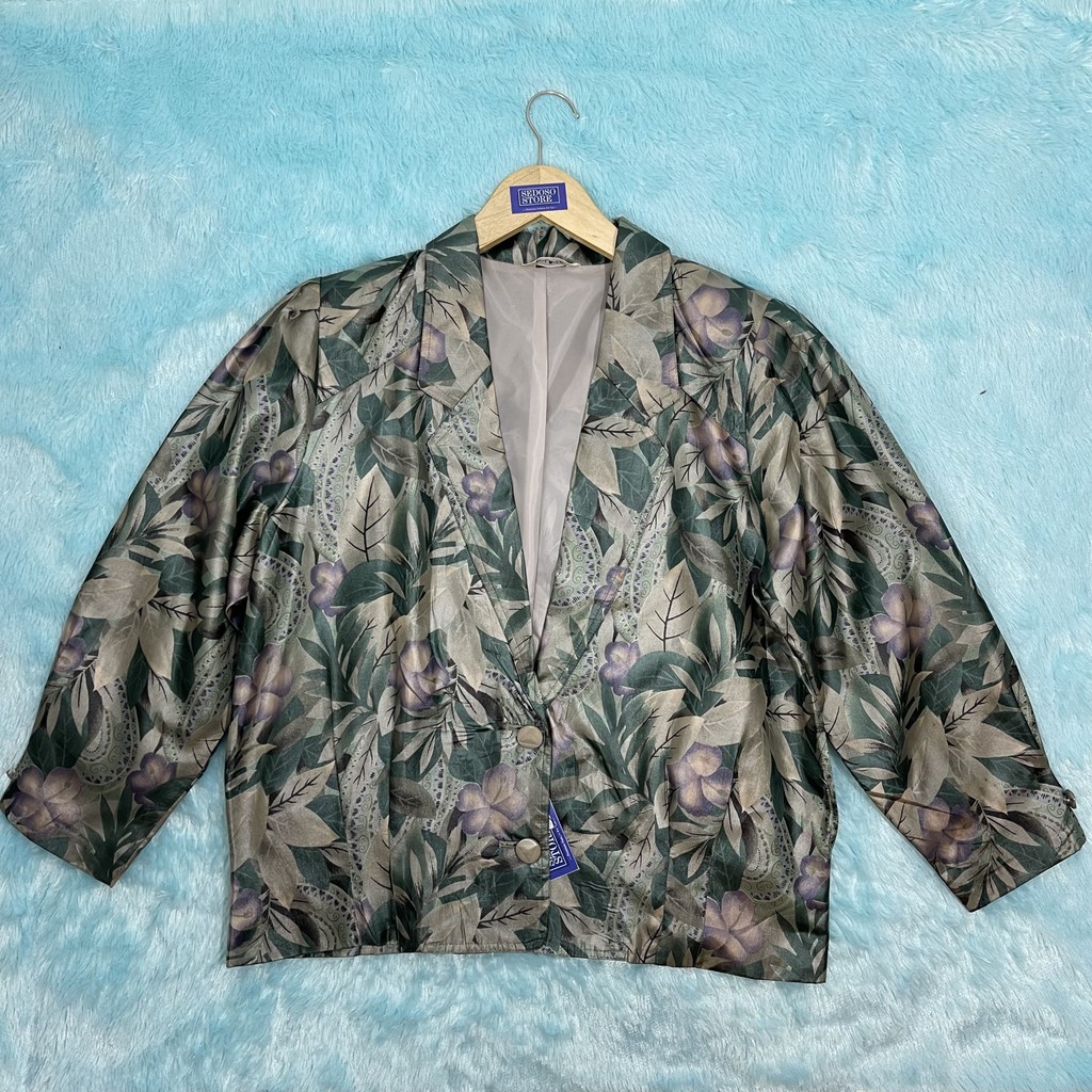 Blazer Wanita Hijau Motif Daun