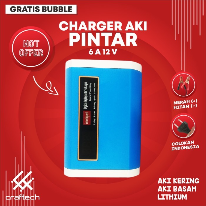 Cas Aki 6A 12V Mobil Motor Charger Aki Carger Aki Alat Cas 6A Upgrade