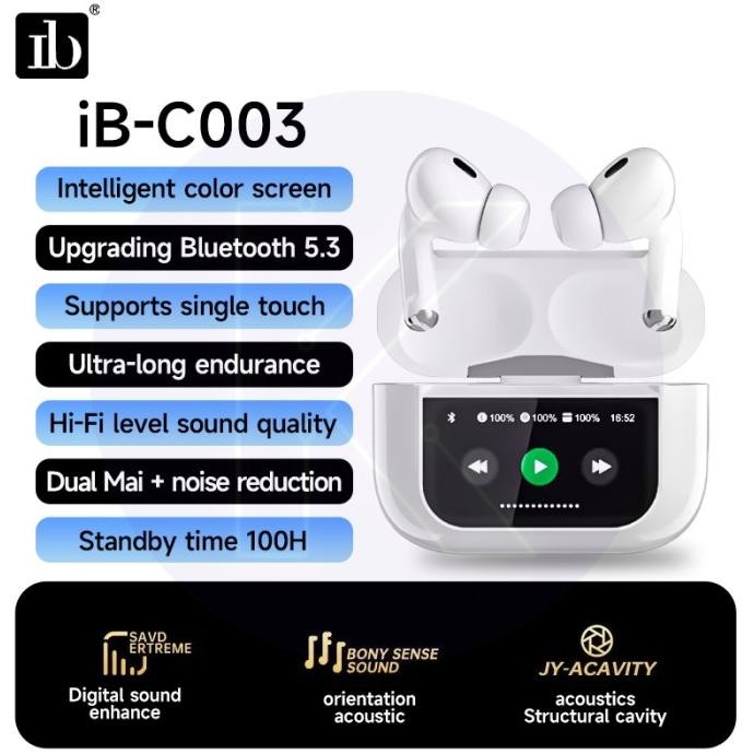 TWS ANC Earphone Wireless LED Touch Screen Henset Bluetooth Earbuds iB-C003 karun34 Kualitas Baik