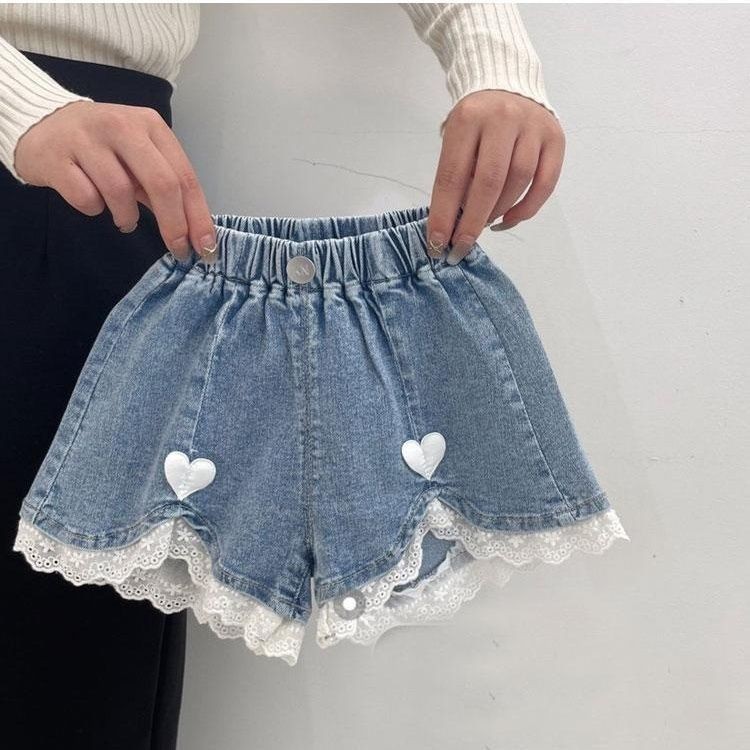 Children's Denim Outdoor All-Matching Lace Thin Lace Children Shorts Fashion