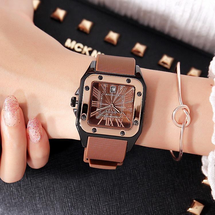 Fashion Guou 8154 Women Brand Watches Lady Luxury CLUTHWATCHES Karet Silicon Dress Watch Square Qua 