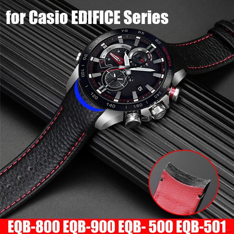 Tali Jam Tangan Kulit Asli Melengkung untuk Casio EDIFICE EQB-800BL/500/501 Seri EQB-900 Tali Pria G