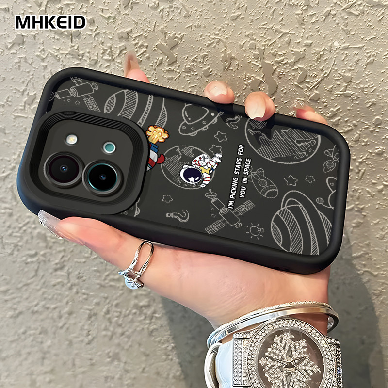 MHKEID Casing Hp Untuk VIVO Y28 2024 Case Casing pola astronot Kasing ponsel Softcase Silikon lunak 