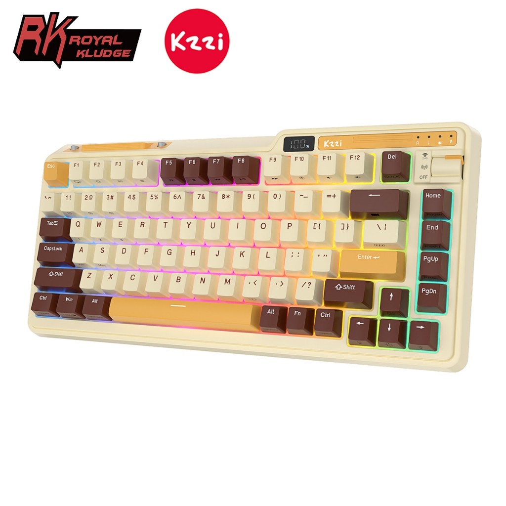 KZZI Kezhi K75Pro Mousse Keyboard Mekanis Tiga Mode Nirkabel Gasket Gaming RGB Bubuk Emas Keyboard P