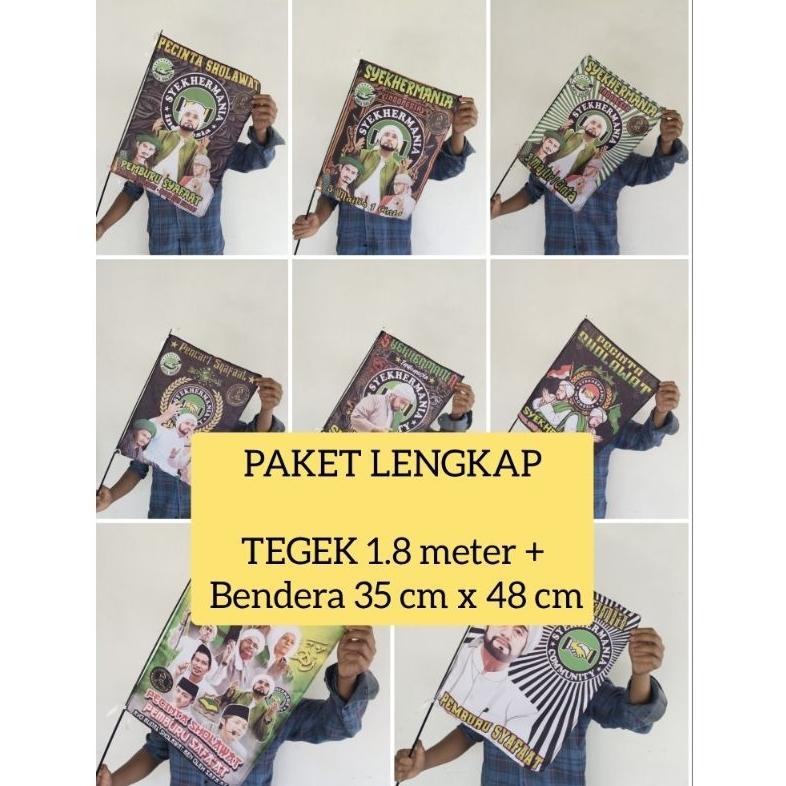 TERMURAH Bendera Sholawatan, Joran Tegek Bendera satu set tegek 1.8 meter + bendera sholawat 35cm x 