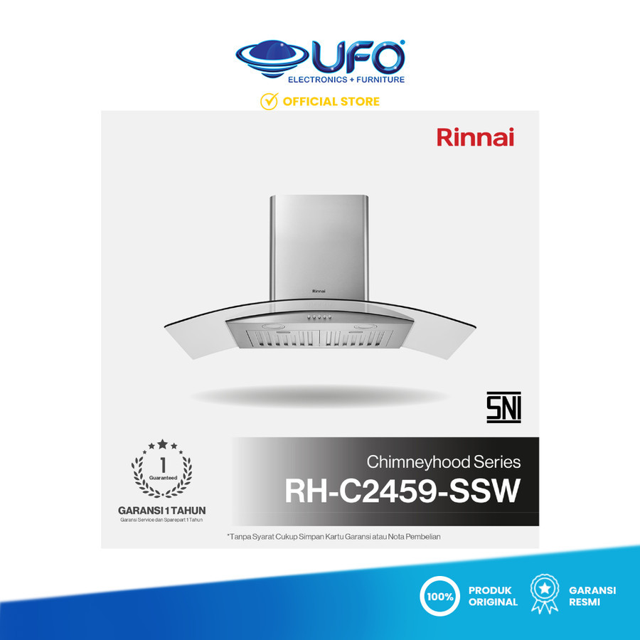 Rinnai RH-C2459-SSW Cooker Hood 89.5 cm Stainless Steel + Kaca tempered