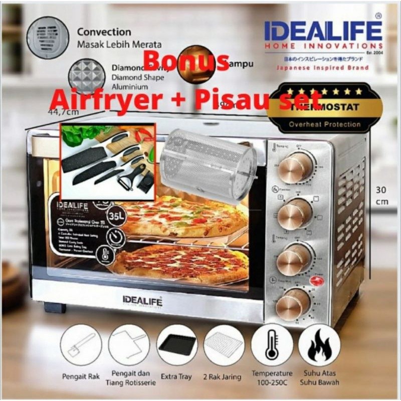 IDEALIFE Oven Listrik IL335 Pemanggang Oven Idealife 35 Liter 35L Resmi