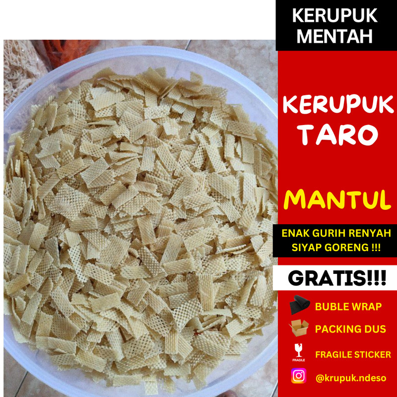 

Kerupuk TARO Rasa Bawang Bentuk Jaring Kotak Kotak PUTIH Mentah Krupuk Enak Renyah Gurih Kemasan 1kg