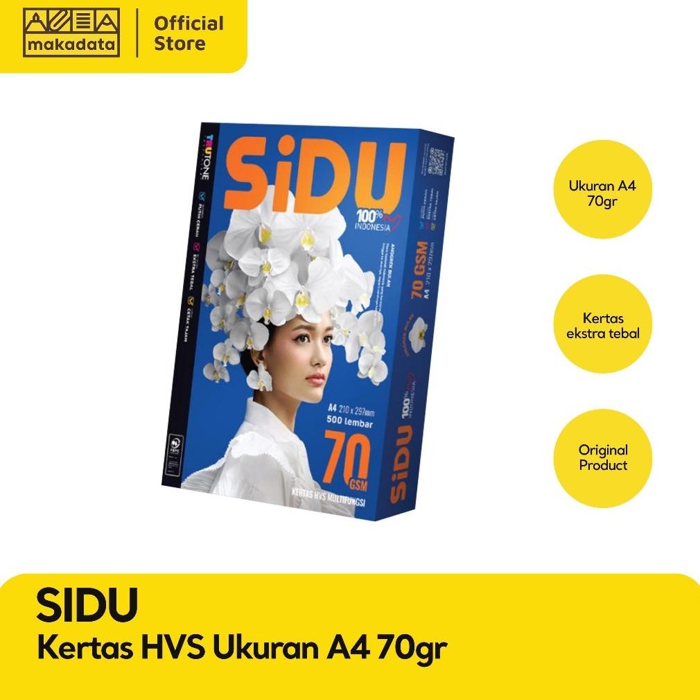 

Is75 KERTAS HVS / PRINT / FOTOCOPY SIDU A4 70 GRAM (1 RIM) Original