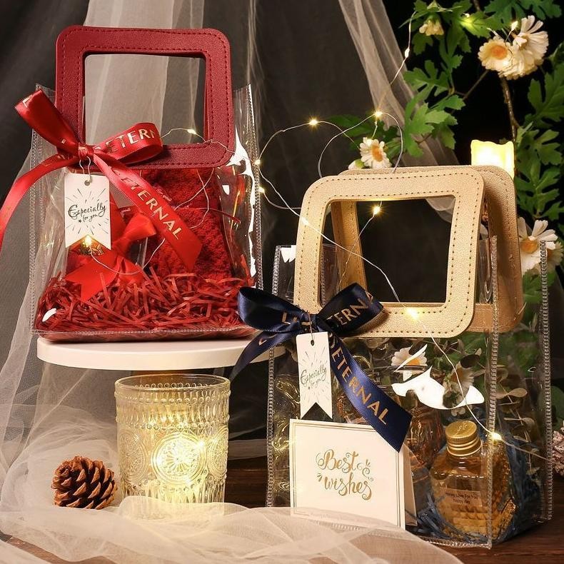 

dg-4 (Grosir 10 Buah) Tas Mika PVC Clear Bening Hampers Goodie Bag Premium Sale