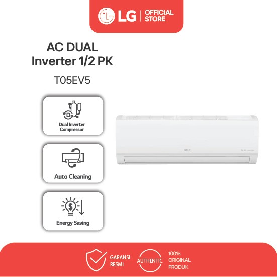 LG Air Conditioner / AC 1/2 PK DUALCOOL - Watt Control- Auto Cleaning - Inverter Compressor - T05EV5