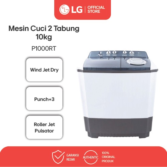 LG Mesin Cuci 2 Tabung / Twin Tub 10Kg - Roller Jet Pulsator - 3 Program Pencucian - Lapisan Anti Ti
