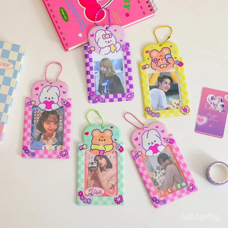 

Girl Cartoon Photocard Holder Rabbit Card Set Plastic Card Bag 3-inch Small Card Set Idol Photo Key Pendant EYQC