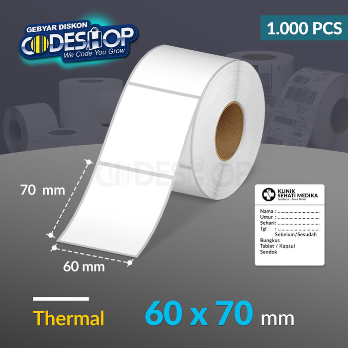 

Terlaris Label Thermal 60x70 mm Codeshop 1 Line Core 1 Inch Isi 1.000 Pcs SALE