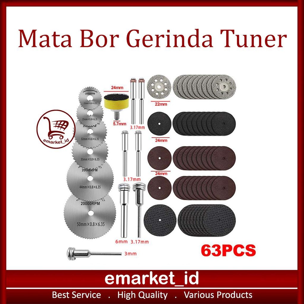 EM Mata Bor Gerinda Tuner Sets 63in1 AH74 / Diamond Cuner Porting Mini Kayu Hss Saw Blade / Potong S
