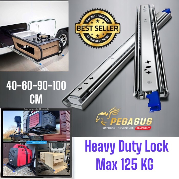 Jual Heavy Duty Drawer Slide With Lock Rel Laci Kunci 40 60 90 100Cm 125Kg